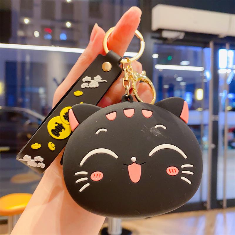 Lucky Cat Coin Purse & Keychain Pendant - Cute Cartoon Charm for Backpack & Earphone Storage