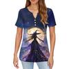 Women's T Shirt Halloween Print Button Short Sleeve Daily Weekend Fashion Basic V- Neck Regular Top