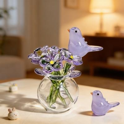 Hand Blown Mini Glass Figurines Collectible Tiny Bee Bird Dragonfly Butterfly Sculpture with Stem for Home Office Birthday Anniversary Gift