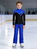 Kids Boys Figure Skating Outfit Mock Neck Long Sleeve Back Invisible Zipper Color Block Shiny Rhinestones Top with Elastic Waistband Pants Competition