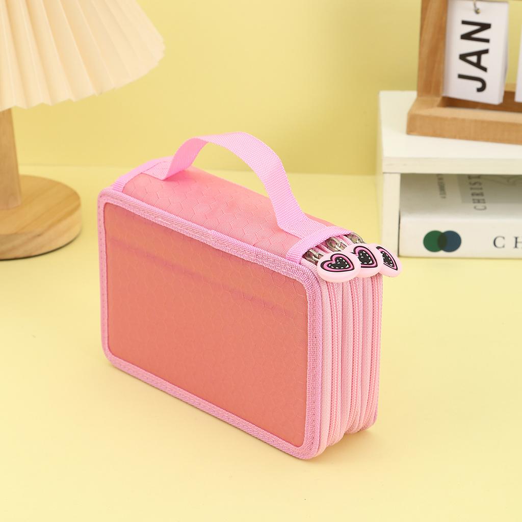 Heart-shaped zipper pull Three-layer pencil case, portable exquisite stationery storage bag, essential art drawing pencil case