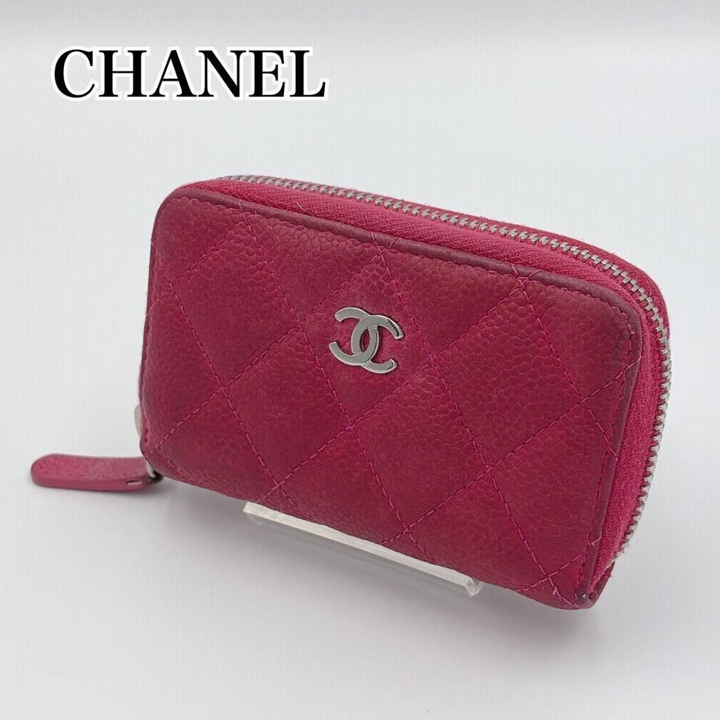 Used CHANEL Matelasse Coin Case Pink Round Zipper