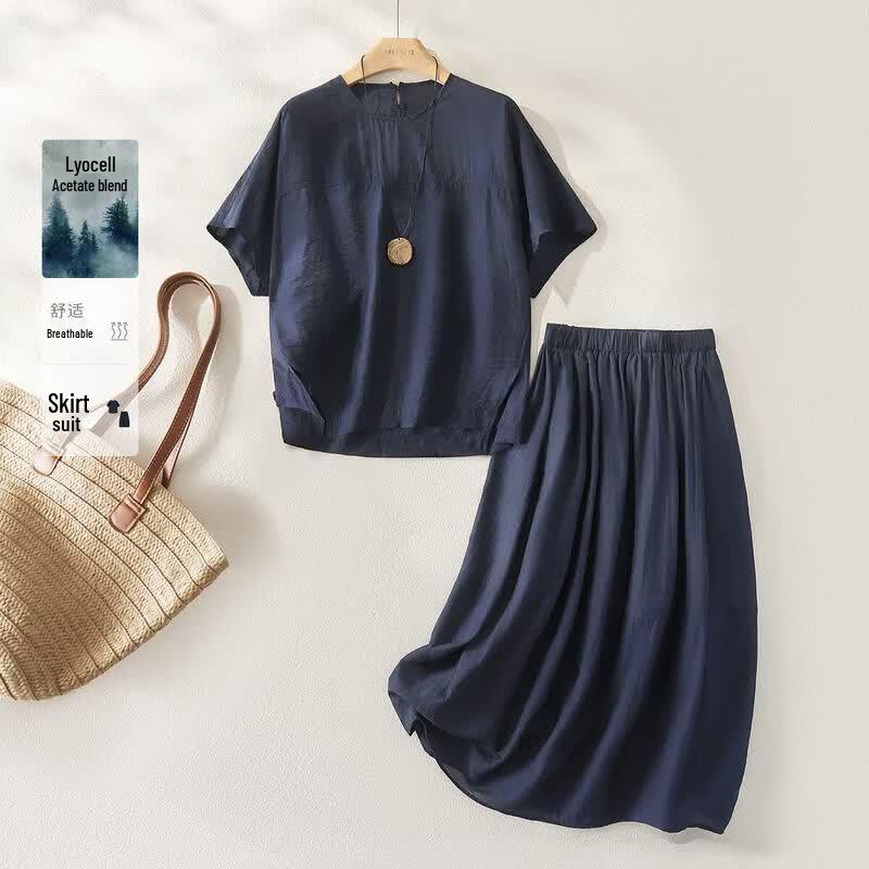 IHIMI Women s Tencel Lightweight T-Shirt & Skirt Set 2XL