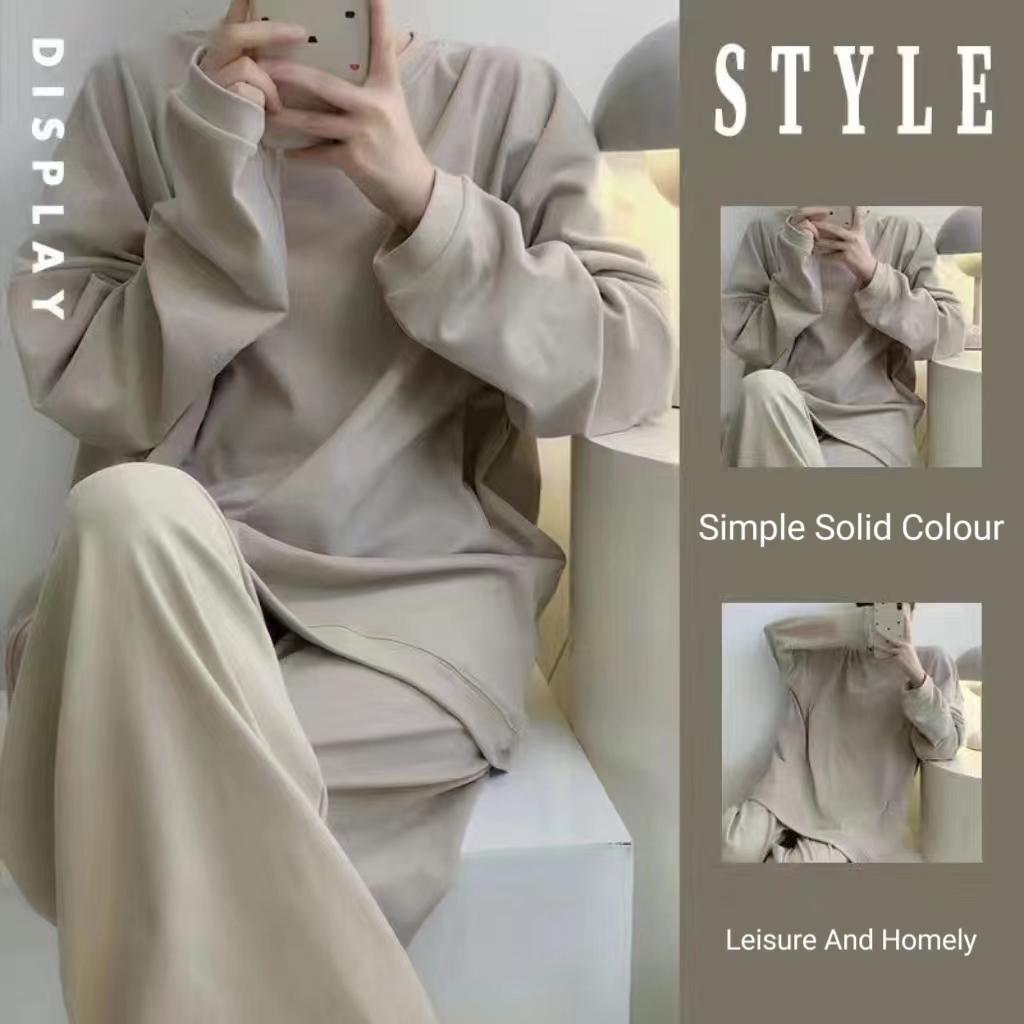 Winter Thickened German Velvet Pajamas Solid Colour Korean Ins Casual Round Neck Loungewear Loose Loungewear Suit