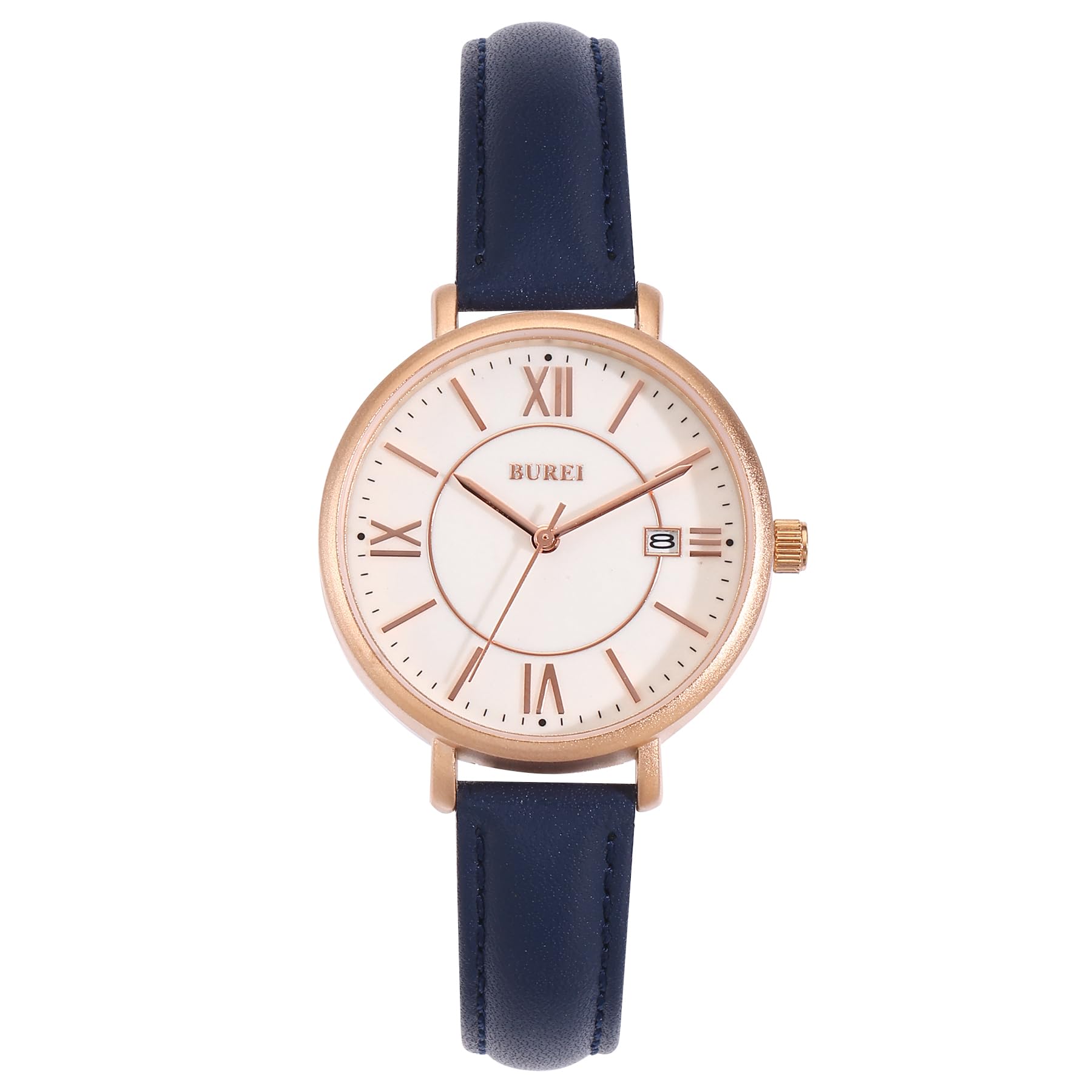 

BUREI Quartz Analog Watch with Leather Roman Date Perfect for and A Great Gift for and Perfect for Birthdays and Celebrations Dark Women s Strap,