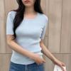 New Arrivals Open RUn Women Rib Rayon Slim Fit U Neck Short Sleeve Knitwear