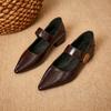 French Block Heel Single Shoes Women Spring and Autumn New Metal Buckle Pointed Toe Shallow Mouth One Belt Mary Jane Shoes