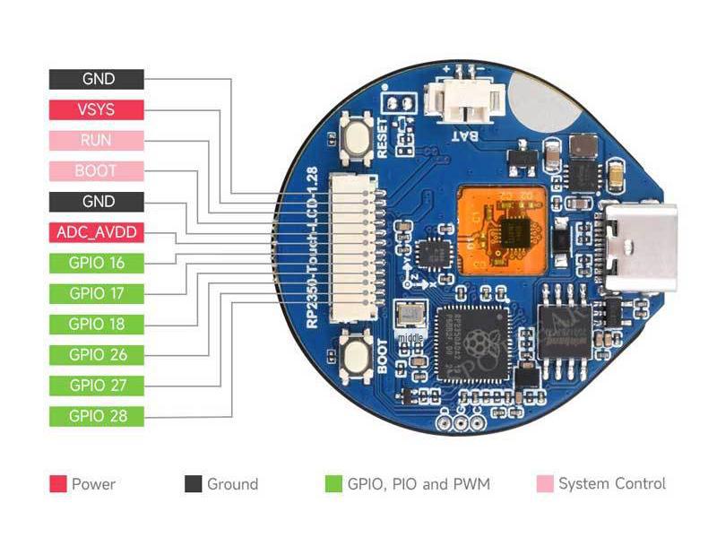 Raspberry Pi Pico 2 RP2350: 1.28" Round LCD Touchscreen Dev Board with 6-Axis Feature