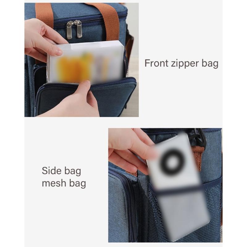 Insulated Food Container with Shoulder Belt Waterproof Lunch Storage Bag Large Capacity Multiple Pockets Box for Meal