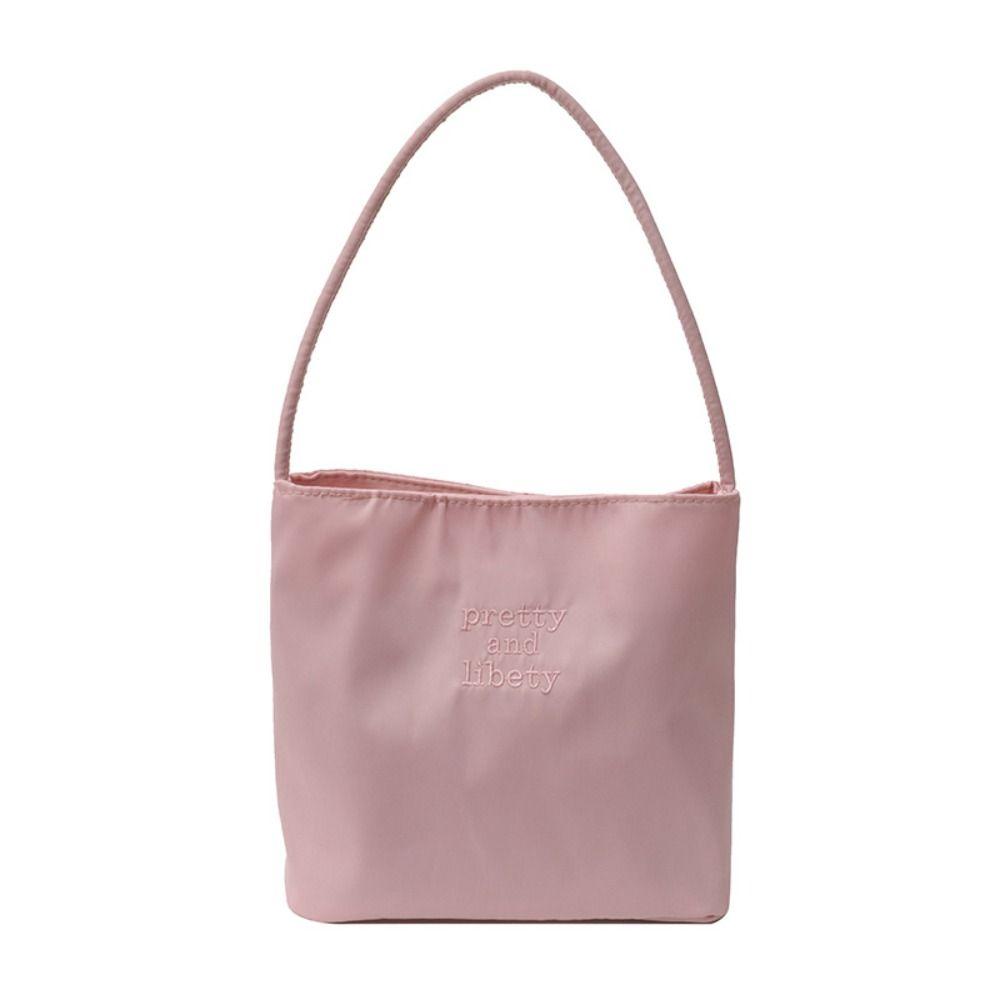 

Korean Style Embroidery Shoulder Bag Tote Bag Nylon Bucket Bag Casual Letter Underarm Bag Girls рожевий