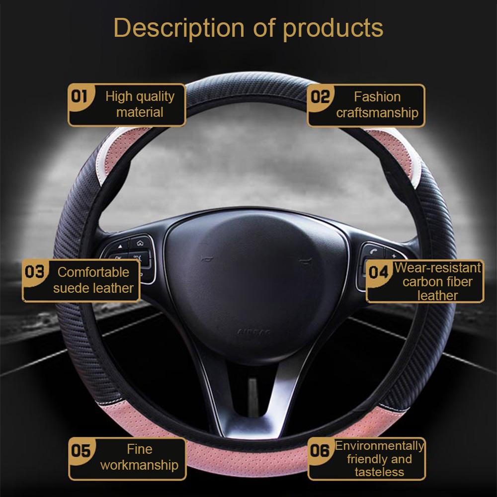 For 37-38cm Diameter Cute Car Steering Wheel Cover Kawaii Pink Ears Car Interior Decoration Accessories For Girls
