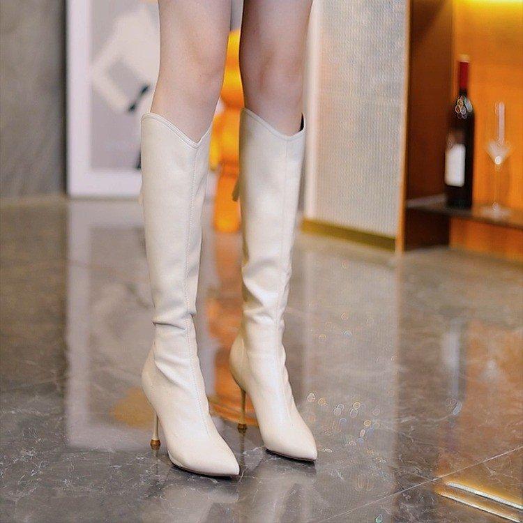 

Мода 2024 года, новые сексуальные туфли для стриптиза с открытым носком, модные туфли на каблуках для мотоциклистов, женские туфли-лодочки из кожи, высокие сапоги выше колена 42 35 белый