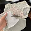 Ladies Summer Light Luxury Satin Wave Lace Sexy High Elastic Breathable Cotton Crotch Waist Triangle Briefs