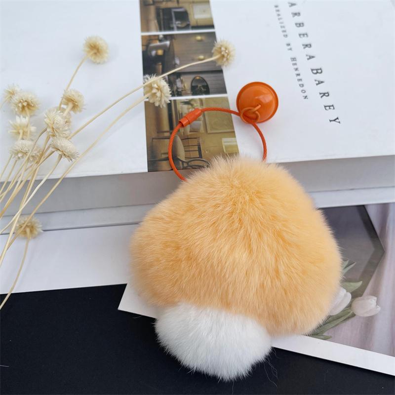 Cute Mushroom Rabbit Fur Key Chains Girls Schoolbag Pendant Women Bag Charm Ornaments Car Keyring Keychain for Women