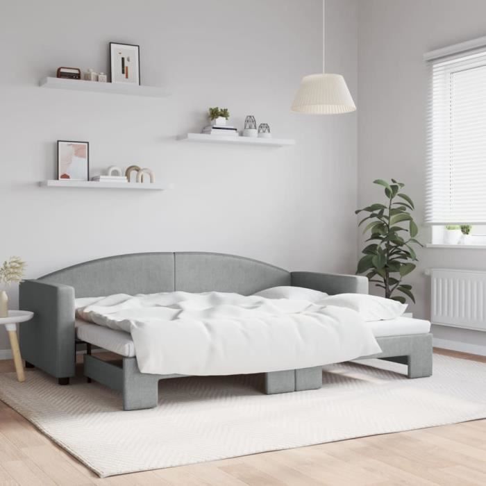 VidaXL Lit de jour avec lit gigogne gris clair 80x200 cm tissu 3197183