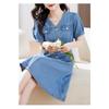 Summer Slim Fit Denim Dress Casual Short Sleeve Waist Tie Womens Fashion Lightweight and Comfortable Stylish Outfit
