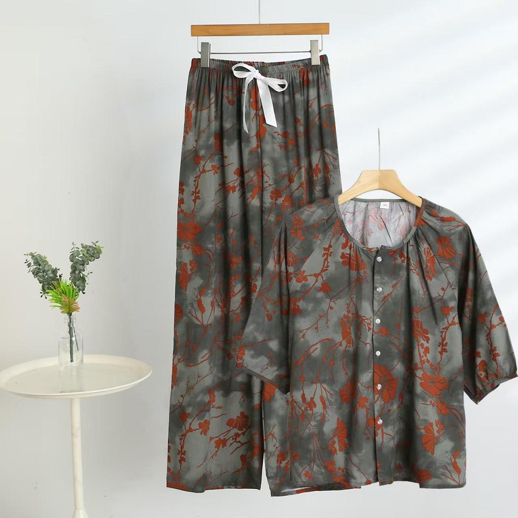 2025 Women's Floral Cotton & Linen Sun Protection Set - Shirt & Long Pants with Five-Sleeve Design