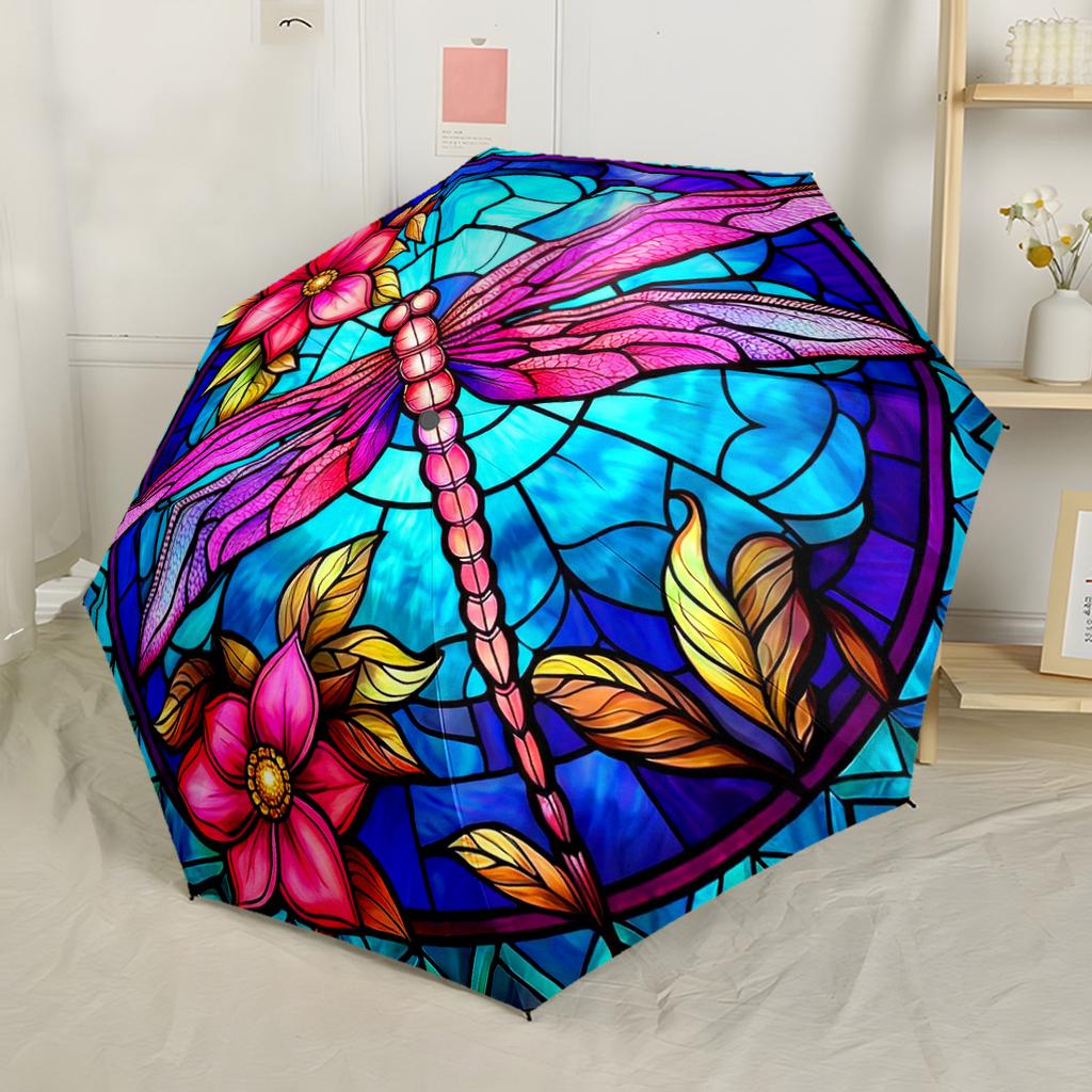 Goldene Libelle Fantasy Kompakt-Reise-Automatikschirm mit 8 Speichen Stabiler Aufbau Reise-Essential Modisches Accessoire Spirituelles Geschenk