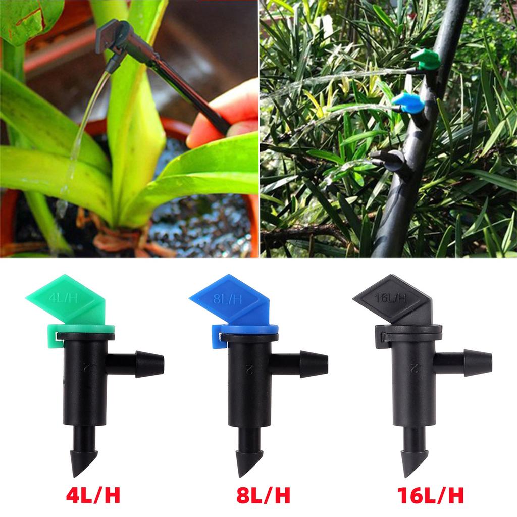 Garden Irrigation Drip Emitter 4L 8L 16L Flag-shaped Adjustable Dripper 1/4" Barb Steady Flow Micro-Sprinkler Nozzle 50/100Pcs