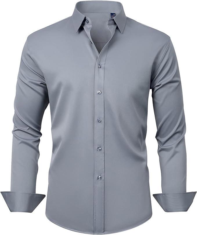 Four-sided Stretch Dress Shirt Men's Slim-fitting Long-sleeved Solid Color Simple Men's Shirt Business Casual Men's Clothing