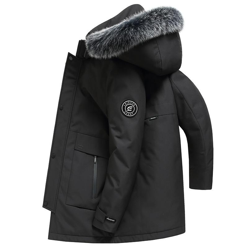 

Пуховик мужской утолщенный средней длины из белого утиного пуха с воротником из лисьего меха, утепленная модная куртка для мужчин 3XL