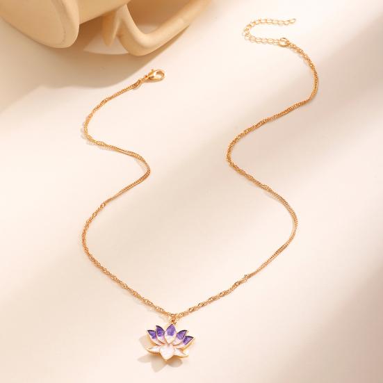 Lotus Pendant Necklace Enamel Lotus Flower Necklace Oriental Style Elegant Twist Chain Necklace Jewelry Gift for Women And Girls