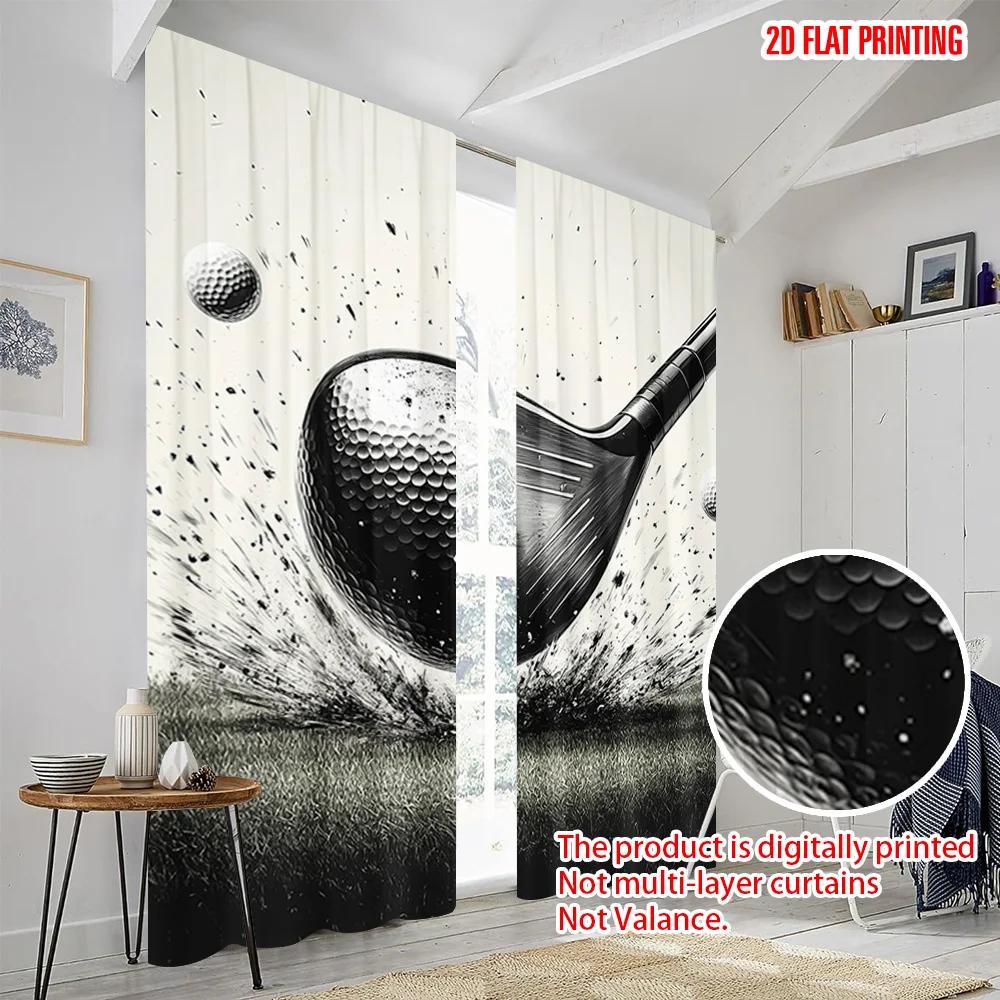 2pcs, plane printing Popular Curtain Panels golf Versatile Polyester Fabric (without rod) Decorations For Home Perfect for