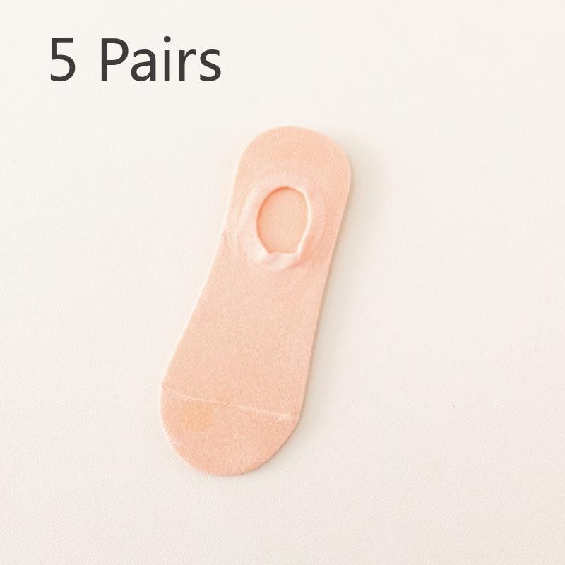 5 Pairs of Spring and Summer Shallow Women's Boat Socks Candy-coloured Invisible Socks Silicone Non-slip Anti-falling Heel Leisure Cotton Socks Tide