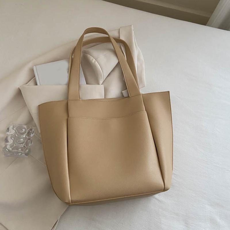 Women Large Capacity Top-handle Bags High Quality Solid Color Leather Shoulder Shopper Bags for Women  Designer