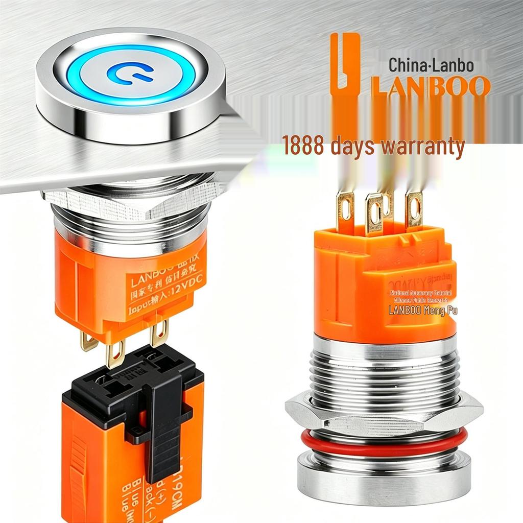 Blue Wave Spot High-End 19mm/22mm Stainless Steel Waterproof Touch Switch with Two-Color Light (12V/24V).