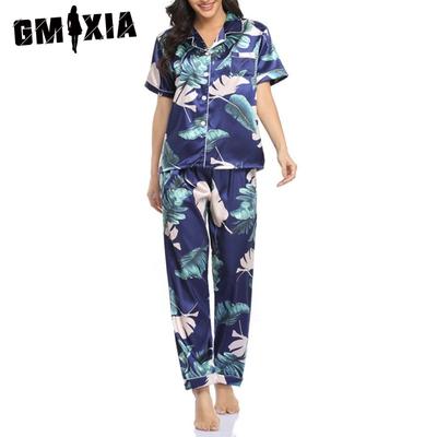 Elegante Damen-Luxus-Loungewear Zweiteiliges Kurzarm-Lange Hose-Pyjama-Set