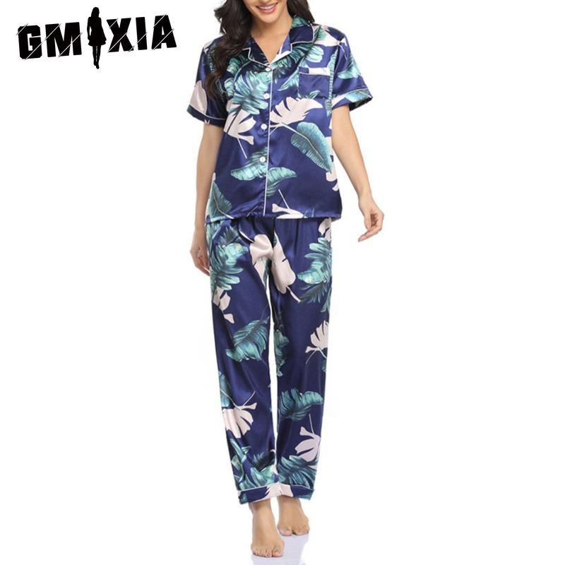 

GMXIA Women s Elegant Luxury Loungewear Two Piece Short Sleeve Long Pants Pajama Set XL