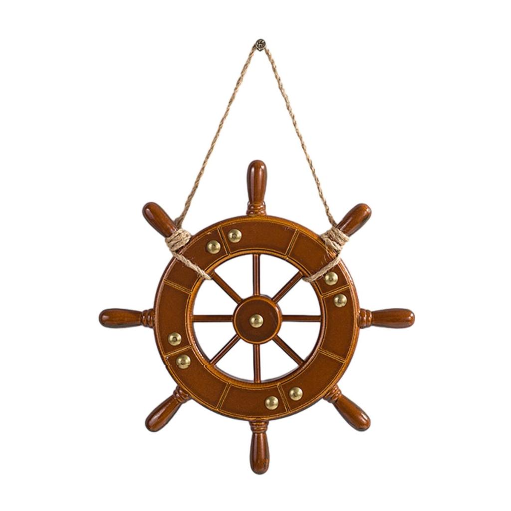 Nautical Wheel Wall Decor Mediterranean Design Wooden Helm Ornament for Cafe