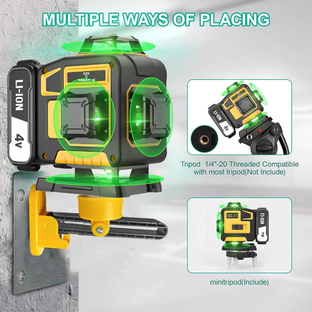 High-Precision 360 Self-Leveling 4D 16-Line Laser Level Rechargeable Battery Tool, Rotating Crosshead Measurement