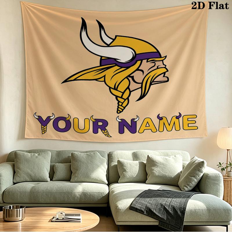 Custom Name Minnesota Vikings Printed Tapestry – Wall Hanging for Bedrooms, Dorms, and Home Decor