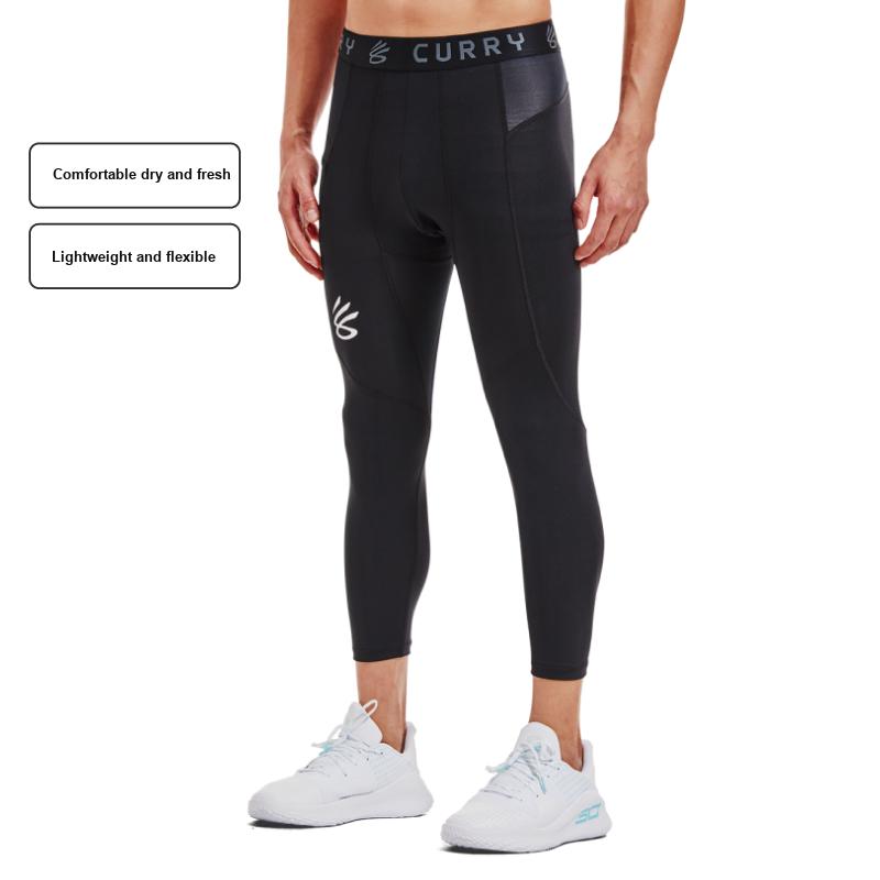 Under Armour Curry Brand Printed Logo Slim Fit Three-Quarter Sports Pants Men Bottoms Black 1379828-003