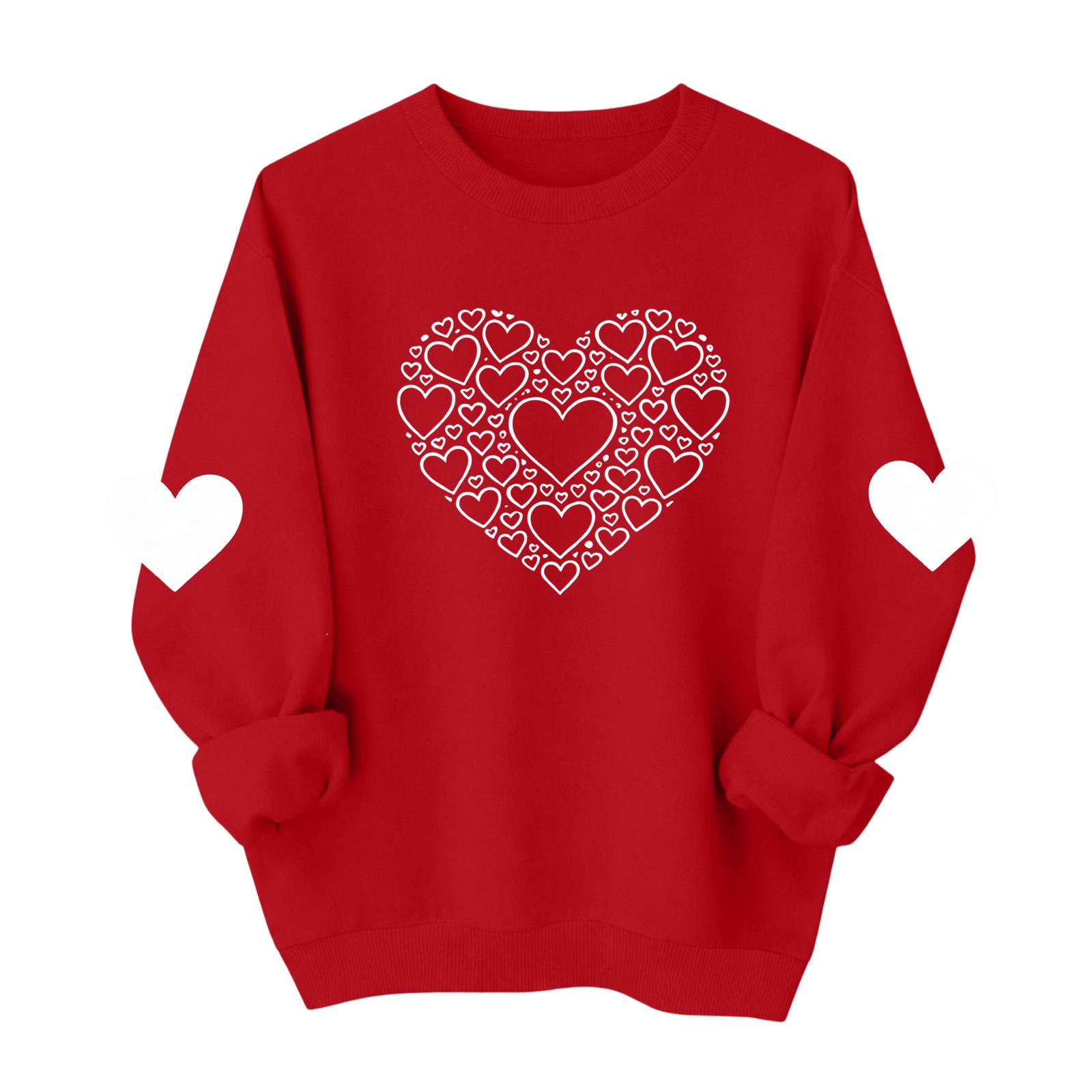 Valentines Sweatshirts For Women Love Heart Graphic Pullover R-neck Long Sleeve Tops Valentine s Day Sweatshirt XL арбуз красный