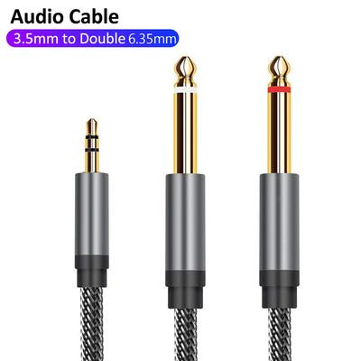 Phone To Mixer Connector Aux Wire 3.5mm To Double 6.35mm Y Splitter Cord Male To Male Audio Cable