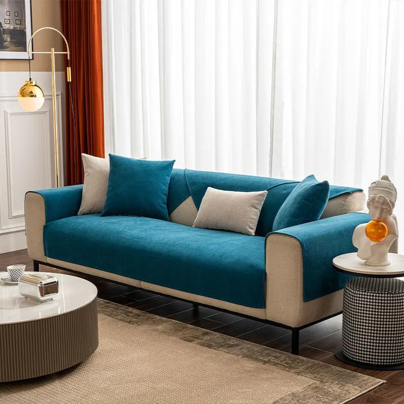 Linen Sofa Cover Solid Color Modern Living Room Anti-slip Combination Sofa Cushion Cover Full Cover Furniture Dust Protection