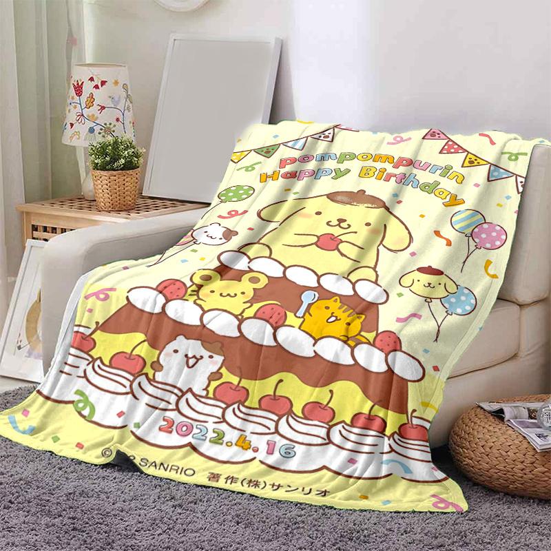 1pc Pompompurin's Happy Birthday Celebration Blanket, Cartoon Stitch Holding Football Pattern Throw Blanket for Home Decor, Gift Idea for Family and F
