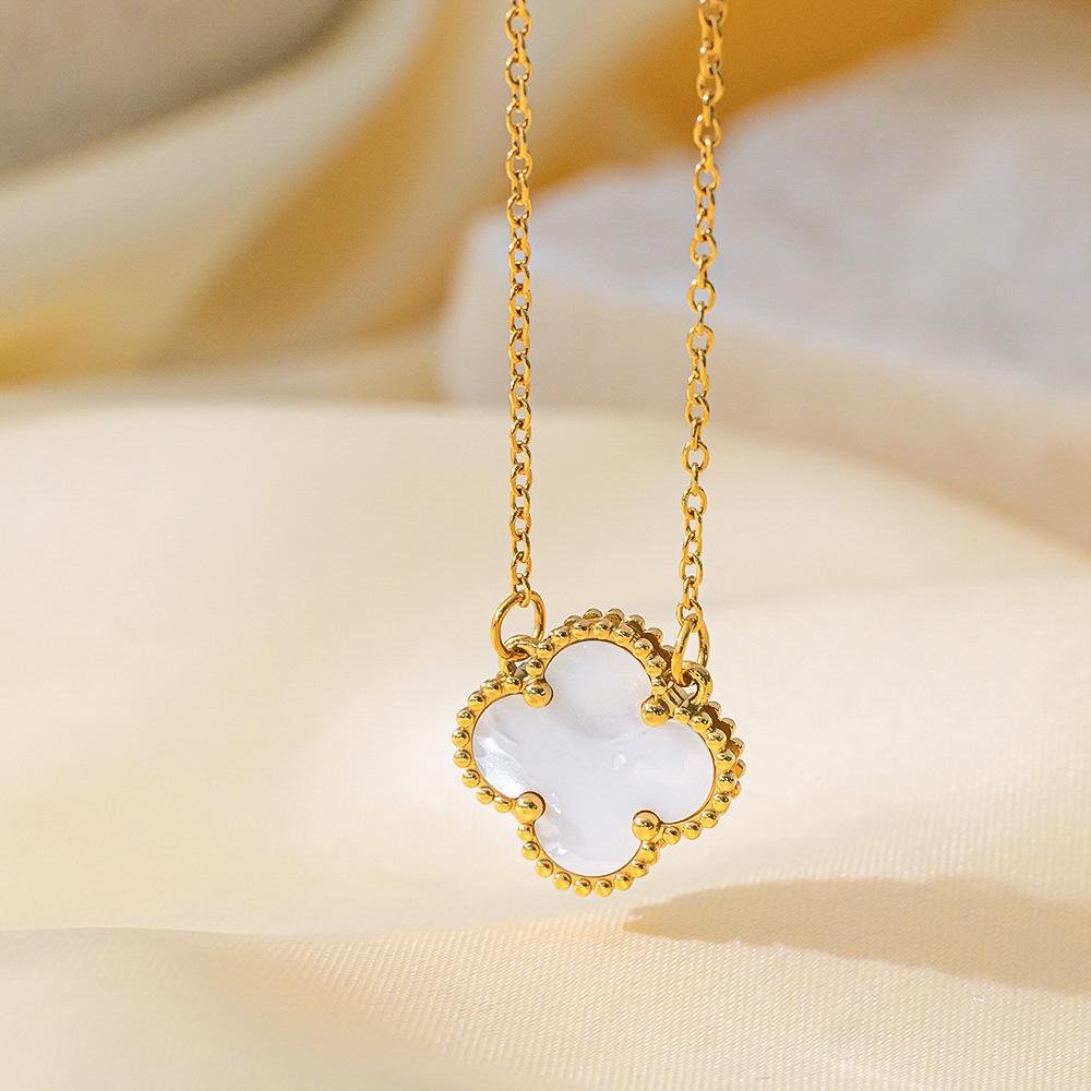 15mm 18k Geluksklaver Roestvrij Staal Niet-vervagend Vierbladig Klaver Ketting Dames Dubbelzijdig Klassiek High-end Sleutelbeen Ketting