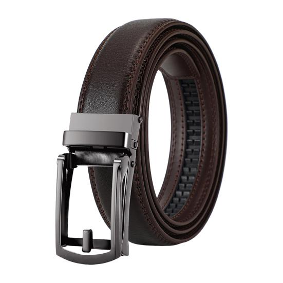 Men Belt Automatic Buckle Soft Simulated Leather Adjustable No Hole Belt with Fake Pin Design Quick Release Jeans Trousers Belt