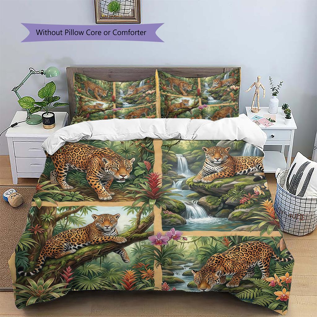 Retro Oil Painting Animals Pattern Bedding,Quilt Set Quilt Cover Pillowcase Home Birthday Gift (1 * Duvet Cover + 2 * Pillowcase, Without Core)