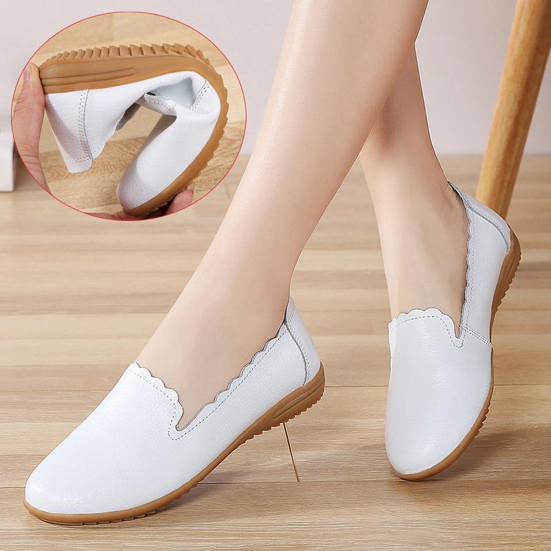 Spring New Large-size Women's Shoes Genuine Leather White Shoes Casual Fashionable Women's Soft Sole Leather Shoes Casual Shoes Flat Sole