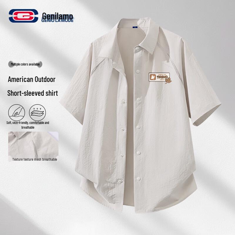 GENIOLAMODE Men s Casual Short Sleeve Lapel Shirt 3XL