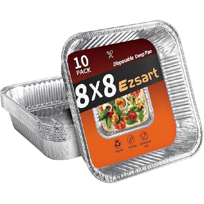 Алюминиевые формы 8x8 - 20 шт. Одноразовые фольгированные формы, Прочные алюминиевые противни для запекания, приготовления, разогрева, хранения, подготовки продуктов 10 Pack