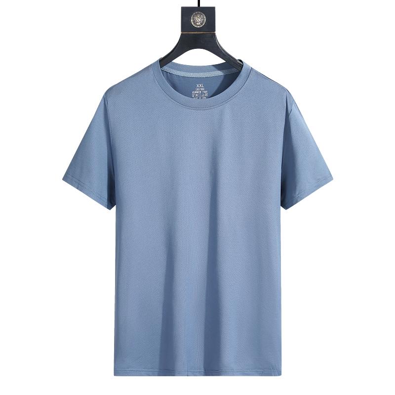 Men's Silk Ice Round Collar T-shirt, Simple Running Fitness Suit, Breathable Thin T-shirt, Quick Dry T-shirt, Summer