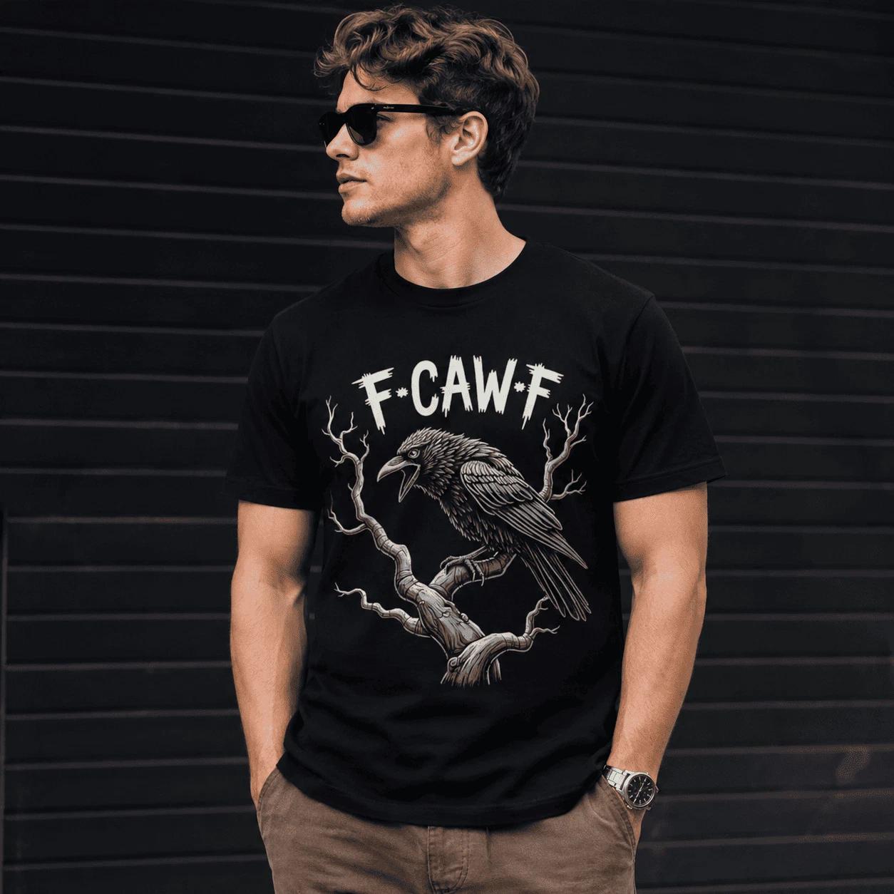 F-Caw-F Funny Raven Gothic T-Shirt Retro Dark Humor Bird Graphic Tee L
