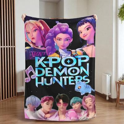 KPop Demon Hunters Blanket Soft Anime Plush Throw for Girls Boys, Flannel Bed Sofa Cover, Warm Cartoon Fleece Gift for KPop Fans