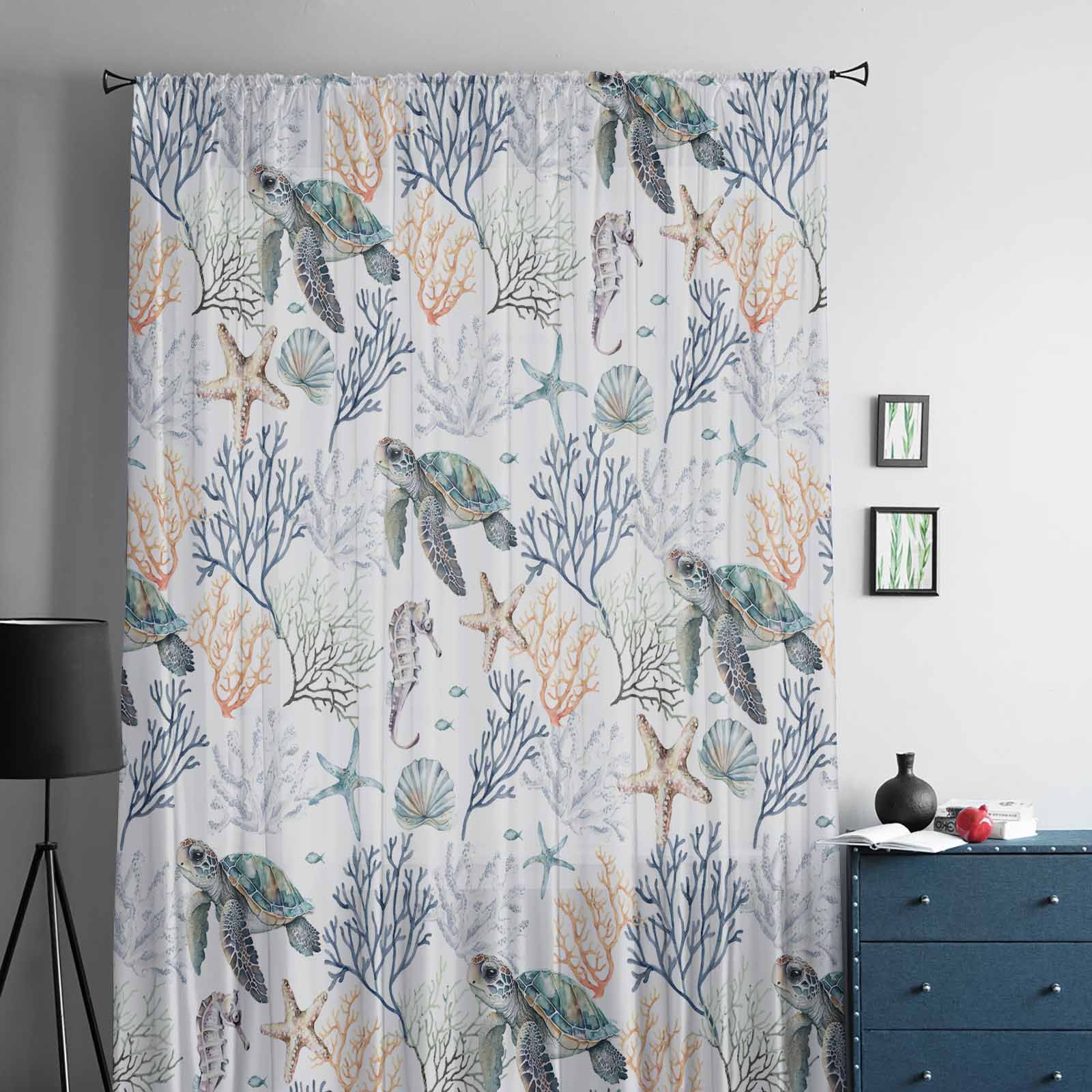 Летние океанские ретро акварельные тюлевые оконные шторы для спальни — фото 2